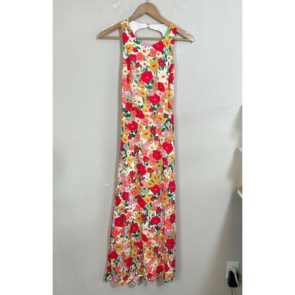 NEW Lulu's Floral Print Tie-Back Midi Dress M Colorful Sleeveless Wedding NWT - Picture 3 of 10